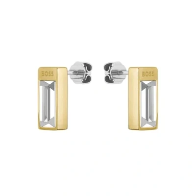 Afbeelding van BOSS LYG IP WITH Crystal Baguette Oorbellen, Dames, Maat: One Size, Gold coloured