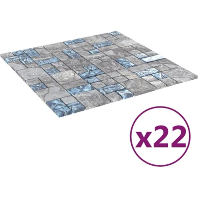 Afbeelding van Mozaïektegels 22 st 30x30 cm glas grijs en blauw