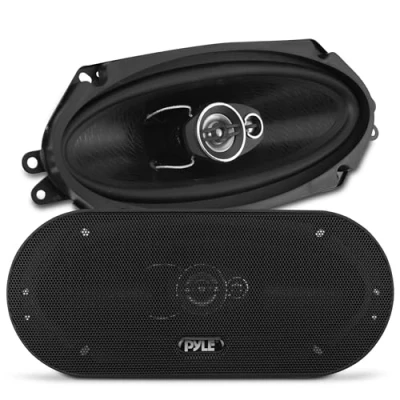 Afbeelding van 2 speakers PYLE PL410BK 3 weg coaxiale 4 x 10&quot; 10 25 cm 100 250 mm 150 watt rms 300 max ohm 91 db zwart voor auto, per paar