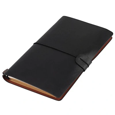 Afbeelding van Klassieke Reizen Notebook PU Lederen Gepersonaliseerde Dagboek Hervulbare Kladblok voor Mannen Vrouwen 5 Kleuren Optioneel (Zwart)