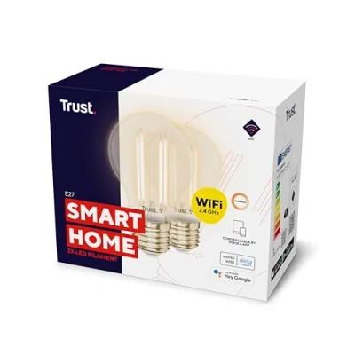 Afbeelding van Trust WiFi Smart Filament LED Lamp E27, Slimme Vintage Retro Lamp, Werkt Met Alexa en Google Nest, Dimbare 1800 2700K, Warm Verlichting Gloeilamp Duo Pack