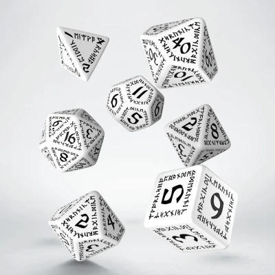 Afbeelding van Q WORKSHOP Runic white &amp; black RPG Dice Set 7 Polyhedral Pieces