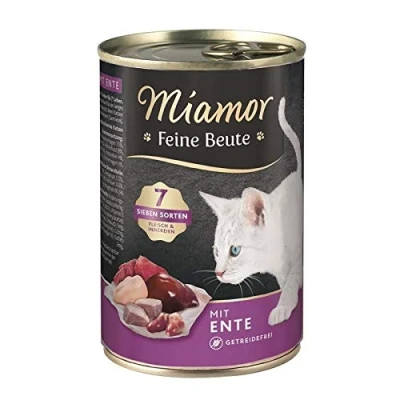 Afbeelding van MIAMOR Fijne prooi Natvoer voor volwassen katten met 7 soorten vlees en ingewanden. Graan vrij volledig voer taurine in blik zonder kunstmatige toevoegingen 12x400g eend