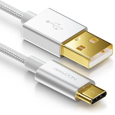 Afbeelding van deleyCON 1m USB C Kabel Oplaadkabel Datakabel Nylon + Metalen Stekker naar A Compatibel met Apple Samsung Google Huawei Xiaomi Tablet Laptop PC Zilver