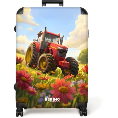 Afbeelding van NoBoringSuitcases.com® Koffer groot Reiskoffer lichtgewicht Tractor Bloemenveld Zonlicht Rolkoffer met 4 wielen Grote trolley XL 98 liter bagage