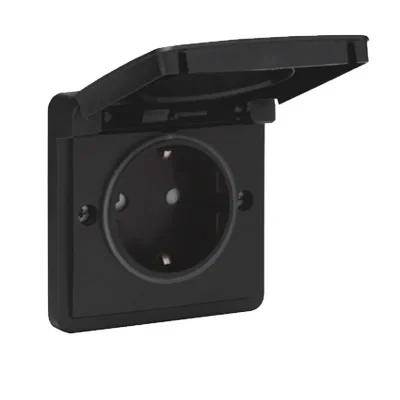 Afbeelding van Niko New Hydro wandcontactdoos met randaarde kv inbouw zwart 761 36800