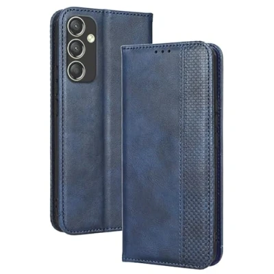 Afbeelding van Topme Hoes voor mobiele telefoon Samsung Galaxy A55 5G (6,5 inch) case beschermhoes, telefoonhoes van leer met stijlvolle, gestructureerde kaartsleuf, blauw