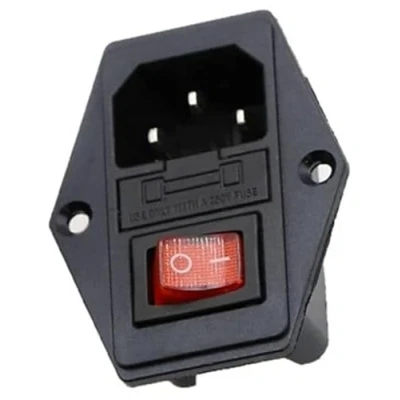 Afbeelding van Koudeapparatuur inbouwbus C14, met rode schakelaar en zekering, 3 pins 220 250V/10A audio koudapparaat socket inbouw koppeling stekker bus, in 1 inlaatmodulestekker lamp