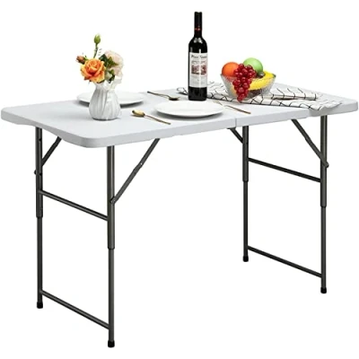 Afbeelding van HollyHOME Klaptafel, campingtafel, 122 cm, picknicktafel, in hoogte verstelbaar, met handvat voor tuin, BBQ, catering, keuken, feest, buiten, binnen