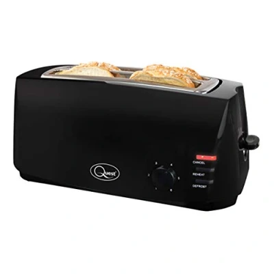 Afbeelding van Quest 4 Slice Toaster Zwart Extra brede lange sleuven voor beschuitbollen en bagels 6 standen Opwarmen ontdooien