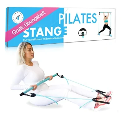 Afbeelding van HAAIEN® Pilates barset met twee weerstandsbanden, multifunctioneel fitnessapparaat voor thuis, sporttoestel efficiënte training van het hele lichaam, home gym workout vrouwen en mannen