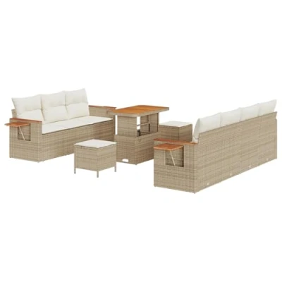 Afbeelding van vidaXL 10 delig Tuin Sofa Set met Kussens Beige Poly Riet Acacia