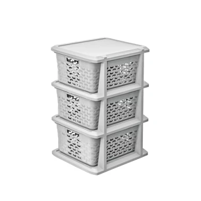 Afbeelding van BranQ Home essential Universeel multifunctioneel rek in katoenen design, BPA vrij kunststof, 3 manden, lichtgrijs kleur