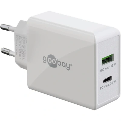 Afbeelding van USB multipoort oplader Goobay 2 poorten (USB A, C, 30W, Power Delivery, Quick Charge, Wit)