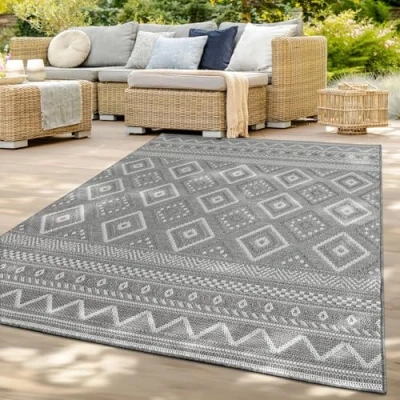 Afbeelding van Tuin Vloerkleed Tapijt Voor Binnen En Buiten Balkon Keuken Boho Geometrisch Ruitjes Modern, Kleur:Grijs 2, Maat:300x400 cm