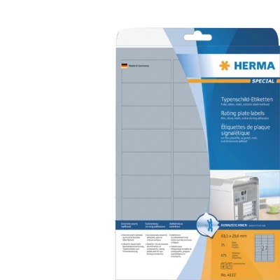 Afbeelding van Etiket HERMA 4222 63.5x29.6mm weerbestendig zilver 675stuks