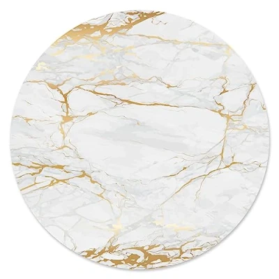 Afbeelding van muismat marmer look I Ø 22 cm rond in goud wit grijs standaard formaat, antislip eenvoudig modern steenlook graniet dv_611