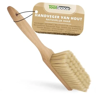 Afbeelding van ToolSpace Handveger van Hout 32 x 7 4,3 cm Borstelharen Natuurlijk Haar, Zachte niet Krassende Handbezem Houten Bezem Sneeuwveger Lichte Haren industriële Multiborstel Veegbezem