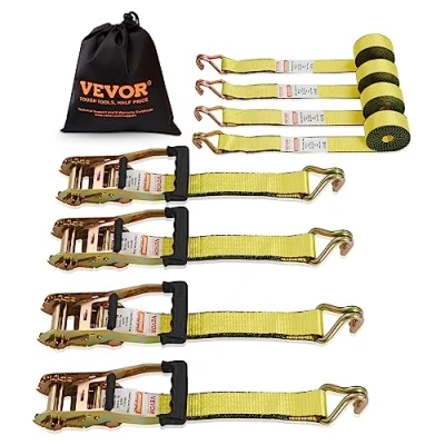 Afbeelding van VEVOR Set van 4 spanbanden, 0,05 x 4,6 m, sjorbanden, 2268 kg, polyester riem en koolstofstalen haken, bevestigingsriem, ratelspanriem, ideaal voor motorfietsen, fietsen, kajaks, UTV, boten ATV