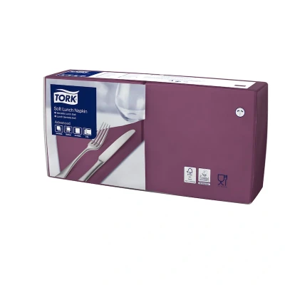 Afbeelding van Tork Soft Lunchservet 33x33cm 3 laags 1/4 vouw Paars 477865