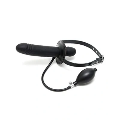 Afbeelding van Rimba Bondage Play Gag met opblaasbare dildo zwart
