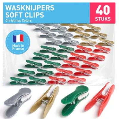 Afbeelding van Knijpers Soft Clips (40 stuks/kerstkleuren kerst) van culiclean Premium wasknijpers
