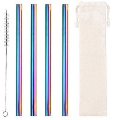 Afbeelding van AF WAN herbruikbare metalen rietjes 4 sets, meerkleurige rietjes, roestvrijstalen boba smoothierietjes (12 mm) met 1 reinigingsborstel regenboog