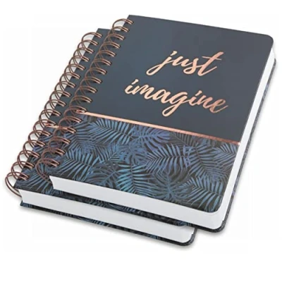 Afbeelding van SIGEL JN603 Spiraal notitieboek premium, A5, gestippeld, hardcover, jungle patroon, Blauw/goud, 2 Stuks Jolie