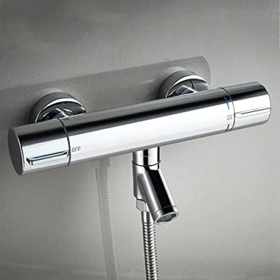 Afbeelding van AFUDER Thermostatische Douchekraan 38℃ zwarte Badkuip Douchethermostaat G 1/2&quot; met Twee Uitgangen Messing Verchroomde
