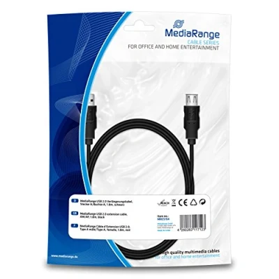 Afbeelding van MediaRange USB 2.0 verlengkabel, stekker A naar bus A, 1,8m, zwart