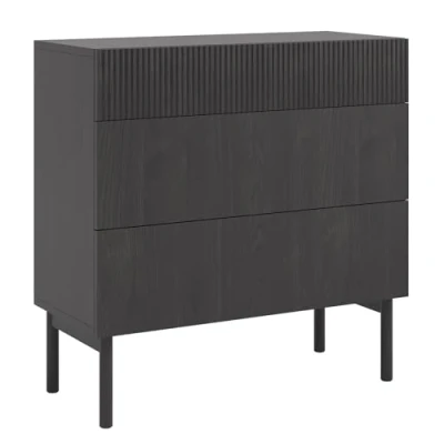 Afbeelding van Selsey NOLIE Dressoir met drie lades 90 cm Portland zwart essenhout