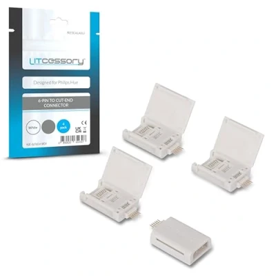 Afbeelding van Litcessory 6 SPELD narr Afgesneden Connector voor Philips Hue lightstrip Plus (4 Stuk, Wit MIKRO V4)