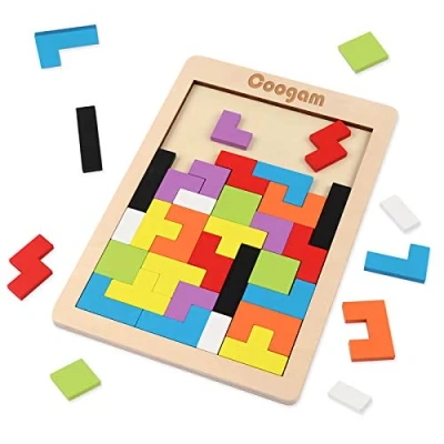 Afbeelding van Coogam Houten Puzzel 40 Stuks Tangram Jigsaw Denkspelletje Speelgoed Voor Kinderen Puzzeldoos Hersenen Spel Gebouw Blok Intelligentie Educatief Cadeau Peuters