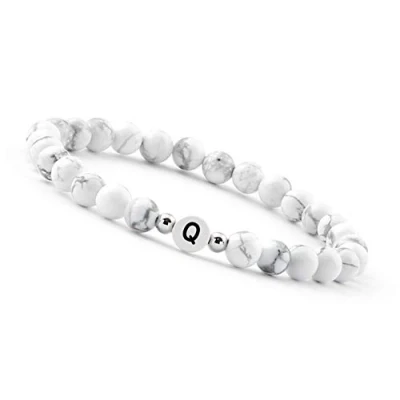 Afbeelding van GD GOOD.designs EST. 2015 Parelarmband letter I partnerarmband wit met echte howlietparels cadeau voor koppels gepersonaliseerde partnerarmband, 16 centimeters, Steen, Parel