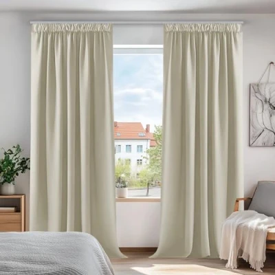 Afbeelding van Deconovo Gordijnen Kant en Klaar Plooiband, Thermische met Warmtewerend Stof voor Woonkamer, Slaapkamer, 140x240 cm (B x H), Crème, 2 stuks