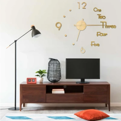 Afbeelding van 3D wandklok modern XXL 100 cm goudkleurig