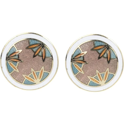 Afbeelding van Behave Clip oorbellen oorclips rond wit bruin emaille goud kleur 2,5 cm
