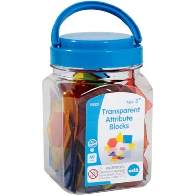 Afbeelding van edxeducation Transparante attributenblokken Mini Jar Set van 60 Kleurrijke kunststof vormen Lichtbak Accessoire Sensory Play