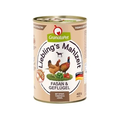 Afbeelding van GranataPet Liebling&#039;s Mahlzeit fazant en gevogelte, natte hondenvoer, voedsel voor volwassen honden zonder granen toegevoegde suikers, compleet voer 6 x 400 g