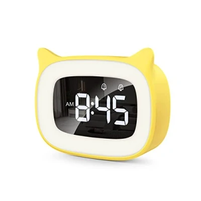 Afbeelding van mizikuu Digitale kinderwekker, wekker met licht, dubbele wekker, led nachtlampje voor meisjes, radiogestuurde klok snooze functie, 18 muziek beltonen, 5 helderheidsmodi, 12/24 uur, USB opladen,