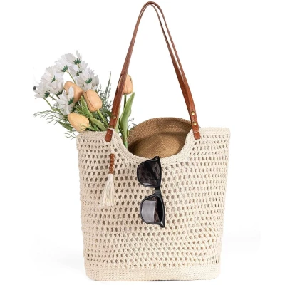 Afbeelding van Gehaakte Strandtas voor Dames Boho stijl Beige Handgeweven
