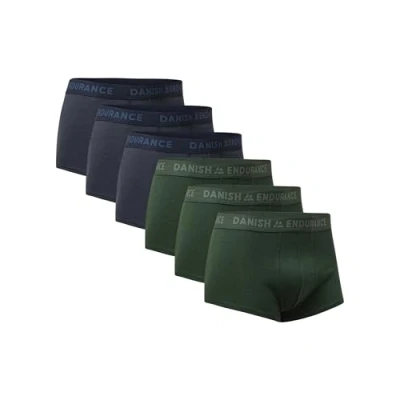 Afbeelding van DANISH ENDURANCE Korte Katoenen Boxershorts Heren, Zacht, Multipack, Comfortabel, Mannen, Label vrij, 6 Pack, Meerkleurig (3xBlauw Gemêleerd, 3xGroen Gemêleerd) Pak, 3XL
