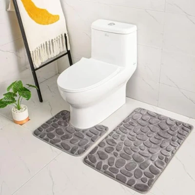 Afbeelding van Eleoption 2 delige antislip badmatset op voetstuk, ademende traagschuim badmatten zacht comfortabel waterabsorberend toilet badkamertapijt voetstuk achterkant (grijs)