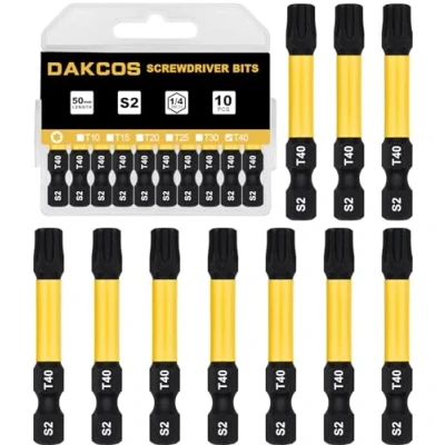 Afbeelding van DAKCOS T40 lange bit, Torx bit T40, S2 assortiment, 1/4 zeskantschacht schroefbit (lengte: 50 mm, 10 stuks)