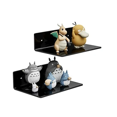 Afbeelding van Sezanrpt 23 cm zwarte wandplanken, acryl wandrek, wandmontage, led display, wandrek voor Funko popfiguren, verzamelingen, planten, decoratie, toiletartikelen, specerijen, 2 stuks