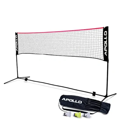 Afbeelding van Apollo Badmintonnet, Volleybalnet 300 cm 400 500 Net in Drie Stappen Hoogte Verstelbaar, Badmintonset met Net, 3 Shuttlecocks, Stalen Frame, Draagtas Buiten en Binnen
