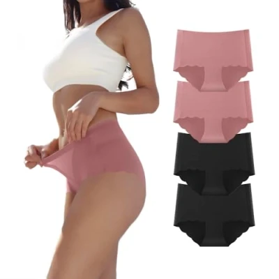 Afbeelding van Dumwis Naadloze onderbroek voor dames, onzichtbaar ondergoed, hipster, zachte slips, middelhoge taille, onderbroek, microvezel, zwart, verpakking van 4 stuks, vierkleurig, M