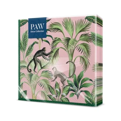 Afbeelding van PAW Papieren Servetten 3 laags (33 x 33 cm) I 20 Stuks Perfect voor Verjaardagen, Feesten, Bruiloften, Communie en Vieringen Tafeldecoratie, Kleurrijke Apenpret