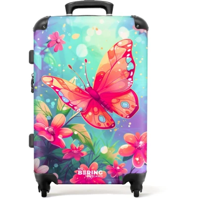 Afbeelding van NoBoringSuitcases.com® Kinderkoffer groot Kindertrolley koffer Vlinder Bloemen Rolkoffer lichtgewicht Reiskoffer met 4 wielen Grote trolley XL 20 kg bagage