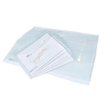 Afbeelding van Rapesco 1501 Documentenmappen met Drukknoop, A5 Transparant, Set van 50